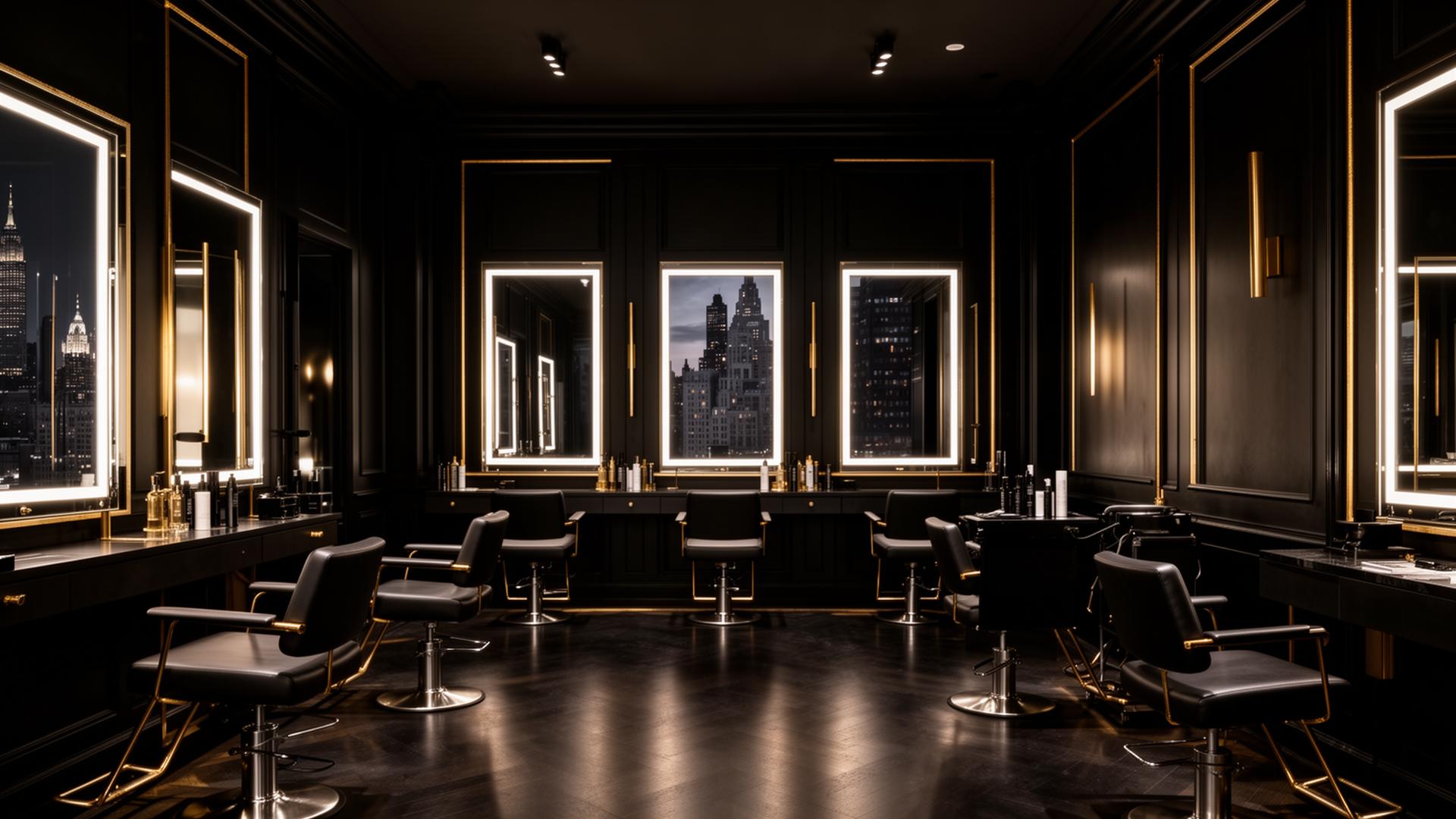 theplug Beauty Collective interior — luxury black and gold salon